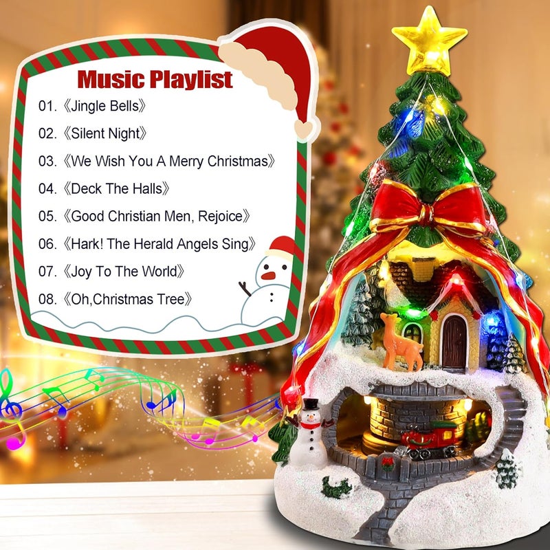 ZPCO Musical Christmas Village with Spinning Train Deer - Pre-Lit Artificial Christmas Tree - Battery & USB - Collection Figurines for Home Tabletop Decorative, Xmas Decor Gift - Image 5